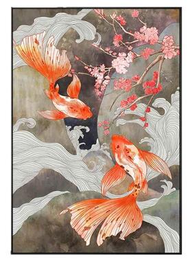 罗尚现代简约玄关装饰画鹿大鱼海棠挂画高端礼品日式客厅壁画原创