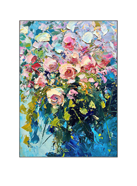 轻奢现代纯手绘花卉油画挂画客厅装饰画高级感立体肌理风景画手工
