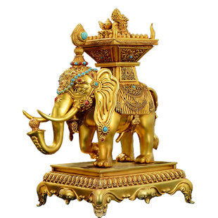 全鎏金吉祥驼百宝精工铜制彩珠镶嵌象宝托摩尼宝室内家用供具摆件