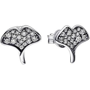 Pandora潘多拉奥莱银杏灵动耳钉密镶工艺小众优雅礼物