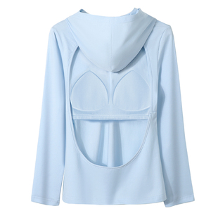 美届连帽晒背专用衣三伏天晒太阳养阳气防晒头遮脖子吸汗长袖上衣