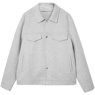 杰克琼斯男装秋季毛呢大衣2025年新款字母刺绣纯色通勤短款外套