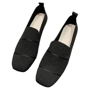 2023夏季新品青年简约一脚蹬透气休闲鞋黑色米色平跟方口时尚女鞋