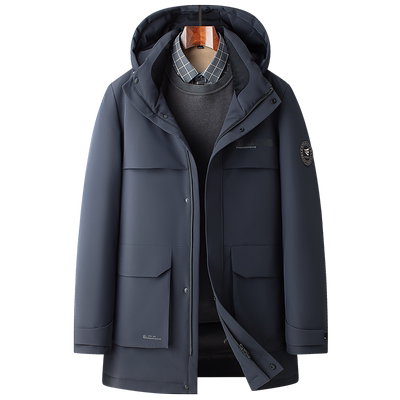 连帽中长款羽绒服老人头