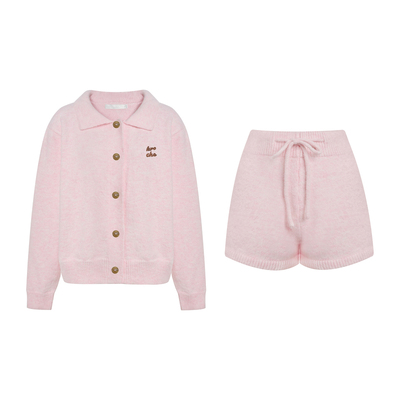 羊毛混纺翻领毛衣开衫短裤长裤