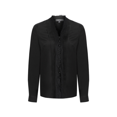 MARYLING黑色蕾丝真丝衬衫