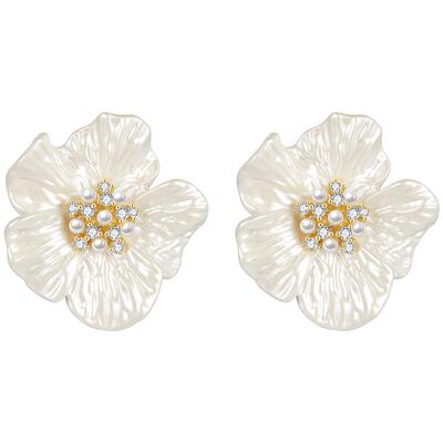 珍珠花朵耳环夏季耳饰