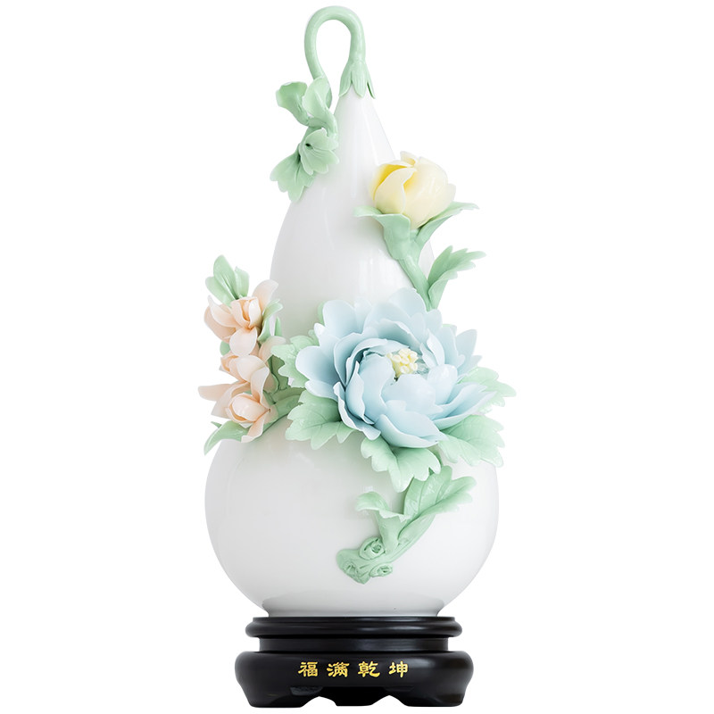 天恒《福满乾坤》陶瓷花葫芦摆件