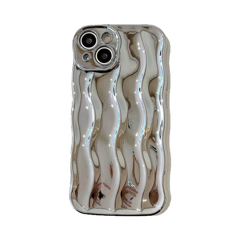电镀银水波纹适用iPhone14promax手机壳纯色苹果13新款17pro手机防摔保护套女17波浪纹全包边软壳高级感1