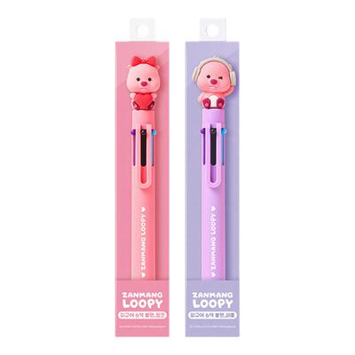 【韩国进口】loopy小海狸6色圆珠笔卡通可爱露比创意颜色笔按压式彩色多功能笔一支多色小学生专用记号笔
