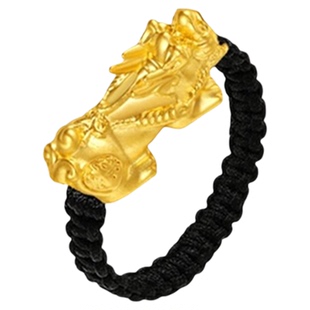 老凤祥黄金招财貔貅戒指男女新款足金转运珠编织黑绳指环生日礼物