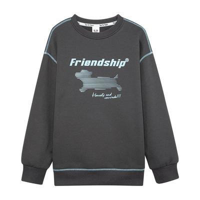 左西男童一体绒发热圆领印花卫衣