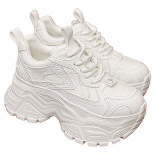 真皮厚底内增高9cm显脚小老爹鞋女款2026春秋新款百搭全黑小白鞋