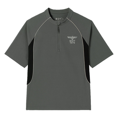BOYLONDON春夏户外运动体恤立领半开胸拉链拼接短袖T恤N01171