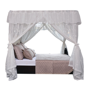 东南亚风美式床幔新中式床古典床四柱架子床帘绣花麻纱幔蚊帐定制
