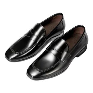 高端外头层牛皮内里羊皮开边珠漆皮亮面男鞋一脚蹬商务乐福鞋方头