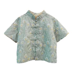 云上青歌女童古装汉服花纹新中式短袖衫古风男女装盘扣套装姐弟装