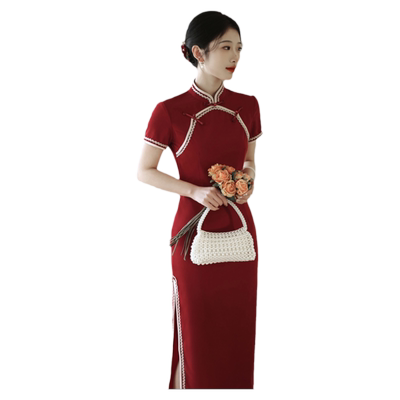 红色旗袍敬酒服订婚礼服回门便装