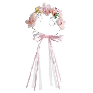 儿童编发发箍2025新款甜美飘带头箍小女孩不勒头超仙花环发卡头饰