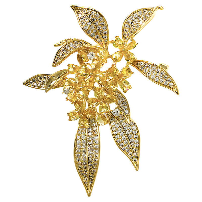 奢华金色花朵桂花女士西装胸针