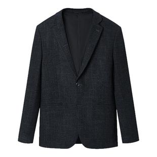 HLA/海澜之家绒感弹力休闲西服2025秋冬新胸针点缀格纹西装外套男