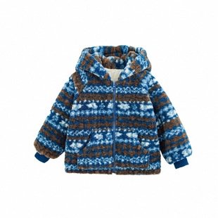 砚台家复古男童毛毛连帽外套儿童保暖拉链衫幼童加厚上衣秋冬装潮