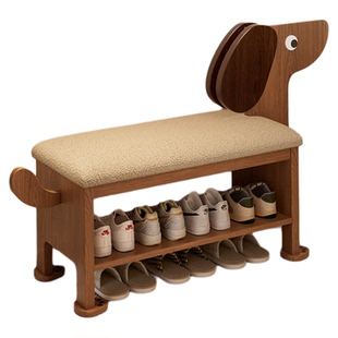入户小狗换鞋凳门口家用实木进门穿鞋凳卡通儿童可坐鞋柜坐凳一体