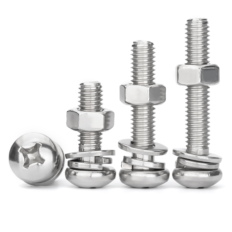 304不锈钢螺丝圆头三组合螺丝螺母套装弹平垫十字盘头螺丝钉大全