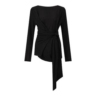 [重工金属针织]DVF2026春夏新款黑色针织修身收腰长袖上衣BL4T017