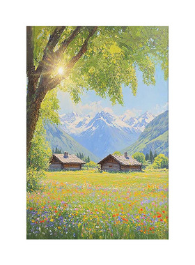 大芬村手绘晴野山居油画客厅