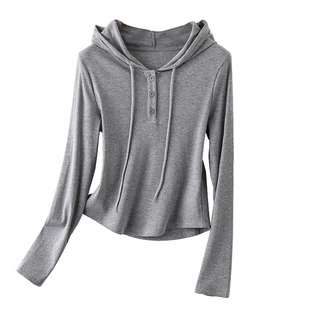 连帽卫衣女春秋新款内搭修身打底衫女外穿小众短款优可丝长袖上衣