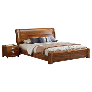 高端乌金木实木床1.8米x2m主卧加大储物现代双人新中式全原木家具