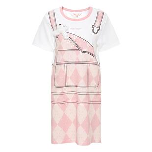 NOISY TEDDY25年夏新款时尚假两件女士圆领短袖连衣裙舒适透气童