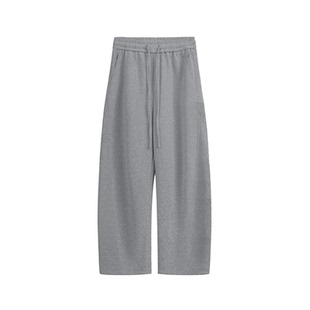 美式慵懒风垂感直筒运动卫裤女加绒加厚秋冬阔腿宽松休闲弯刀裤子