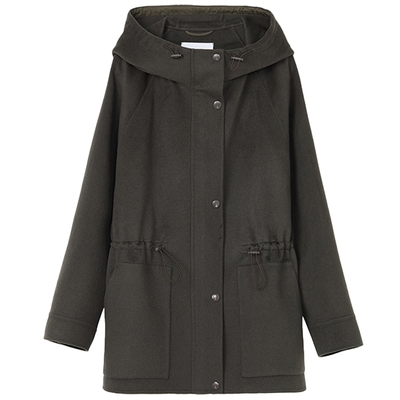 【羊毛羊绒】LANCY/朗姿2025冬新款老钱风连帽抽绳大衣女休闲外套