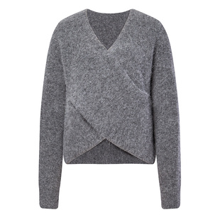 BCBG秋冬新款时尚优雅简约休闲设计感绒感交叠V领女针织上衣毛衣