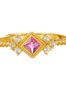 【中国黄金官方店】黄金戒指金菱粉梦古法足金戒指百搭新品