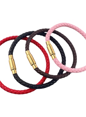 5mm粗防水钢丝绳皮绳红绳不锈钢按扣手链穿饕餮黄金XL转运珠手绳