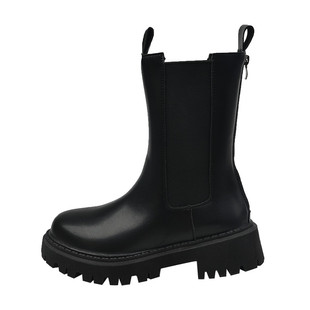 爆款厚底马丁靴女秋冬爆款超火烟筒短靴2025新款小个子中筒骑士靴