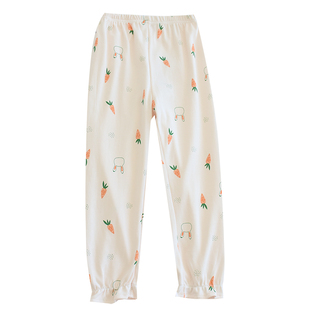 kaka儿童春秋女童纯棉收口睡裤可爱卡通棉毛裤亲子装全棉家居裤