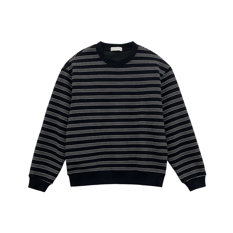 420g重磅黑色圆领条纹长袖卫衣男生2026新款秋季休闲宽松上衣外套