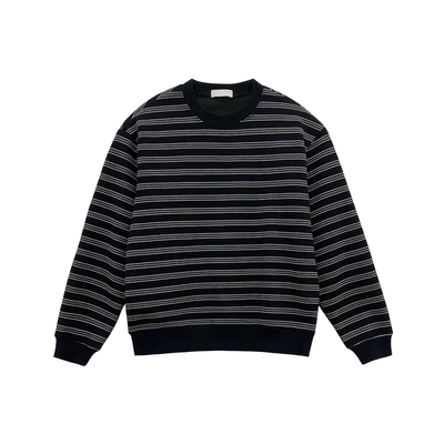 420g重磅黑色圆领条纹长袖卫衣男生2025新款秋季休闲宽松上衣外套