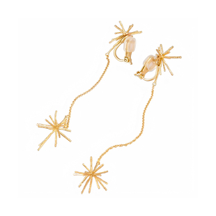 OSEWAYA阻力耳夹复古长款垂坠灵动烟花无耳洞女银色日剧同款耳环