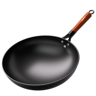 玉叶黑金螺纹真铁锅已开锅不粘锅轻薄无涂层圆底燃气灶官方旗舰店