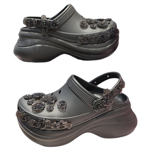 CROCS洞洞鞋卡骆驰女鞋复古花簇厚底防滑鲸鱼沙滩鞋凉拖鞋213120