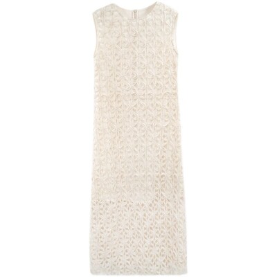 法式浪漫无袖双层镂空蕾丝连衣裙