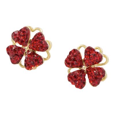 气质红色满钻旋转四叶草耳钉女