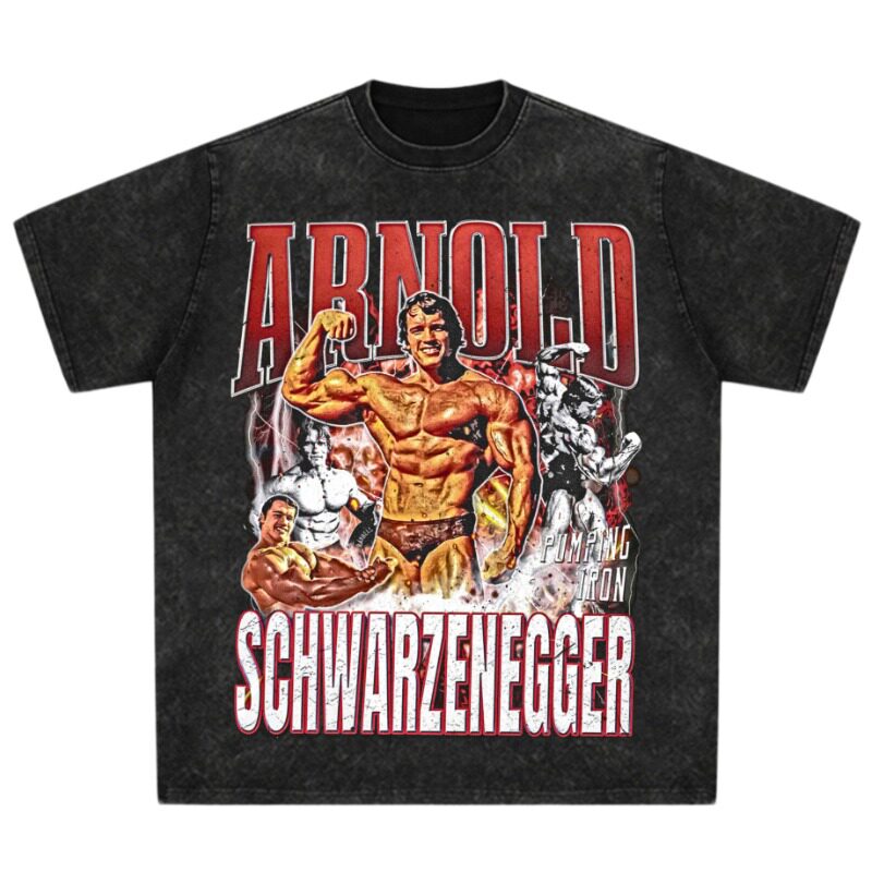 施瓦辛格Schwarzenegger 印花美式复古短袖纯棉小领口宽松休闲T恤