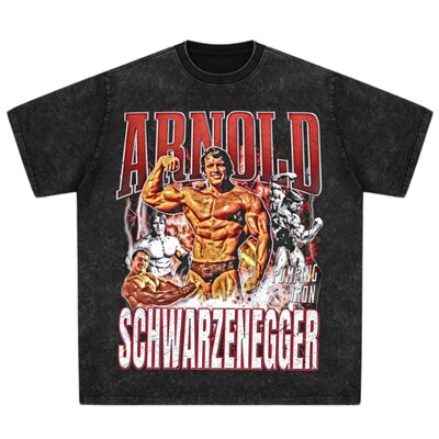 施瓦辛格Schwarzenegger 印花美式复古短袖纯棉小领口宽松休闲T恤