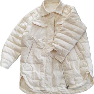 2025新款韩版轻薄中长款羽绒服女轻便白鸭绒衬衫领宽松显瘦时尚潮